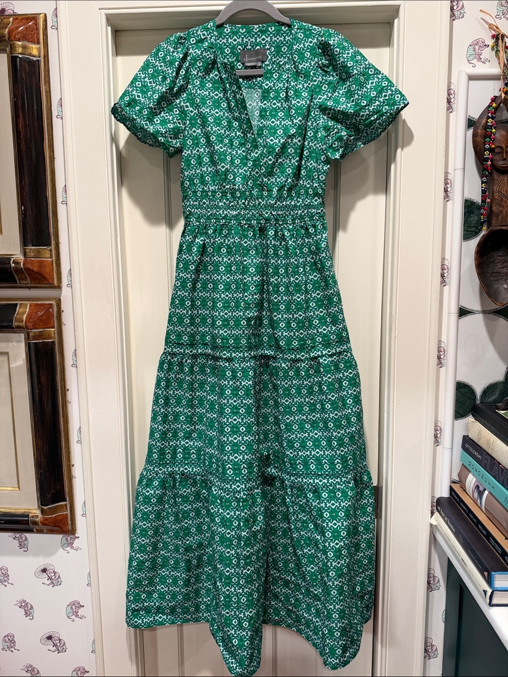Anthropologie Somerset Green Floral Tiered Midi Dress